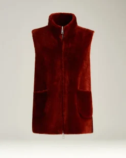REVERSIBLE SLEEVELESS VEST IN SHEARLING BURGUNDY