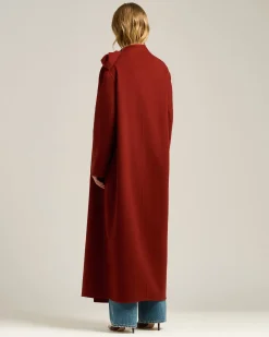 RUST LONG PURE CASHMERE COAT WITH SARTORIAL KNOT