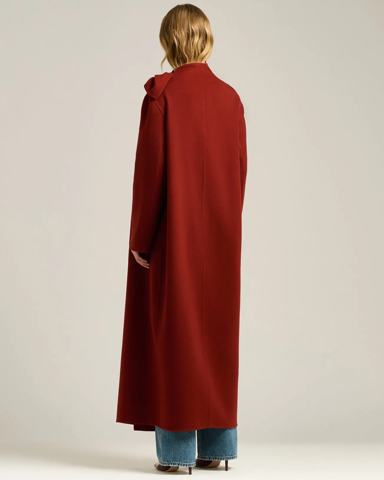 RUST LONG PURE CASHMERE COAT WITH SARTORIAL KNOT