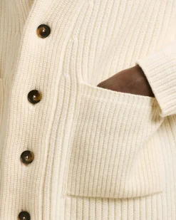 SHAWL COLLAR CARDIGAN IN WHITE WOOL AND CASHMERE