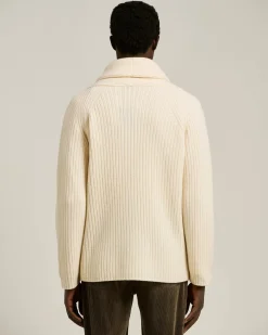 SHAWL COLLAR CARDIGAN IN WHITE WOOL AND CASHMERE