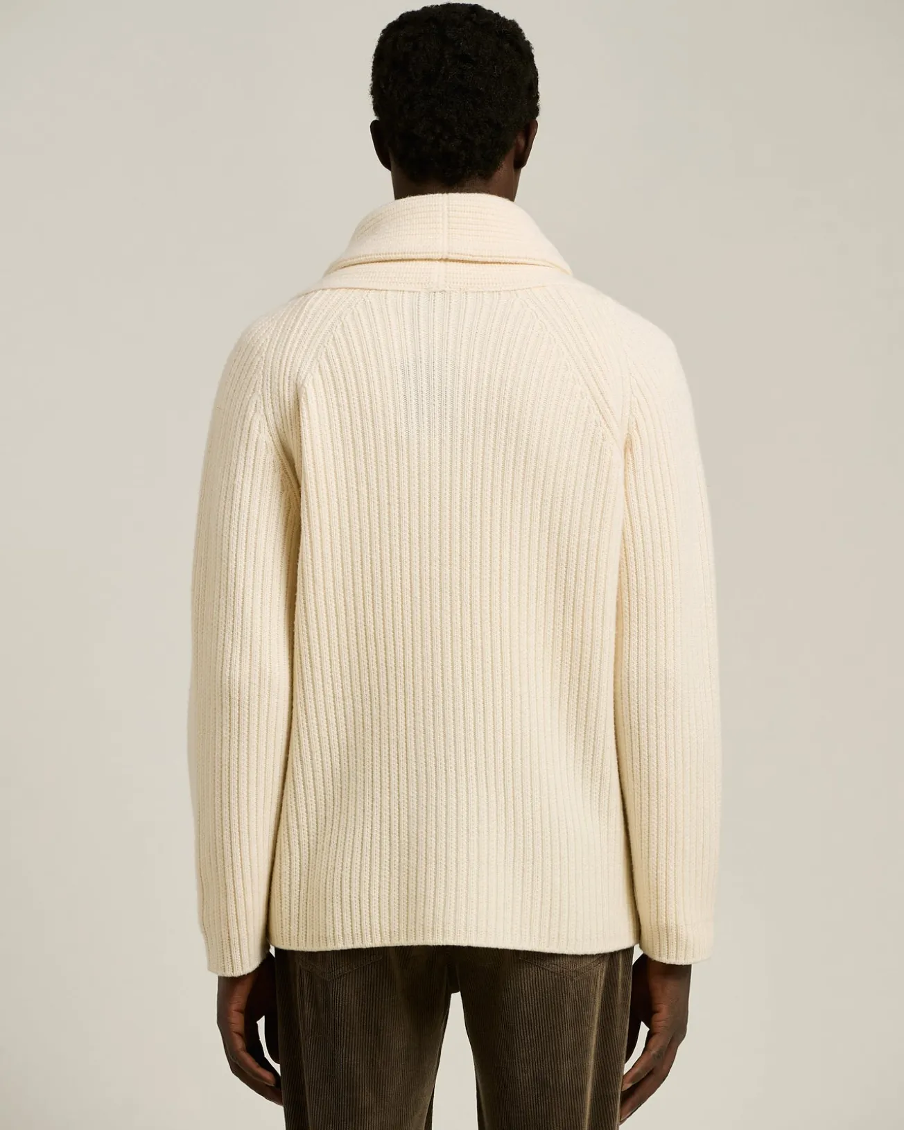 SHAWL COLLAR CARDIGAN IN WHITE WOOL AND CASHMERE