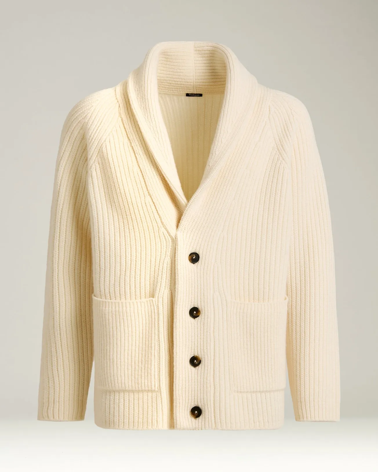 SHAWL COLLAR CARDIGAN IN WHITE WOOL AND CASHMERE