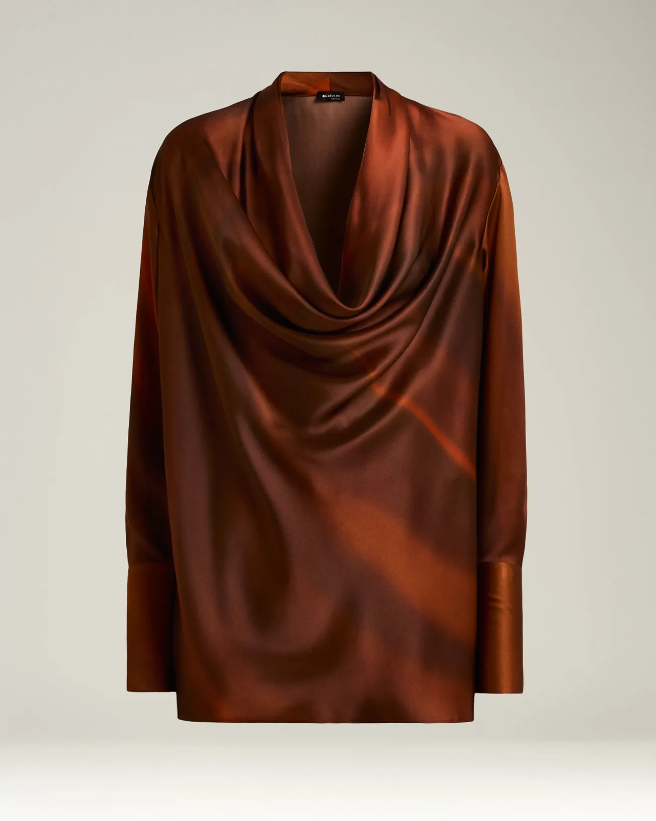 SHIRT IN PURE PRINTED SILK BROWN WITH SOFT COLLAR