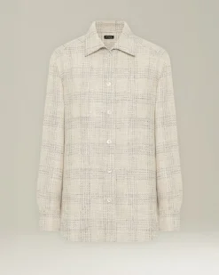 SILK AND LINEN BLEND CHECKED OVERSHIRT