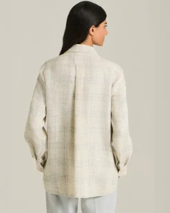 SILK AND LINEN BLEND CHECKED OVERSHIRT