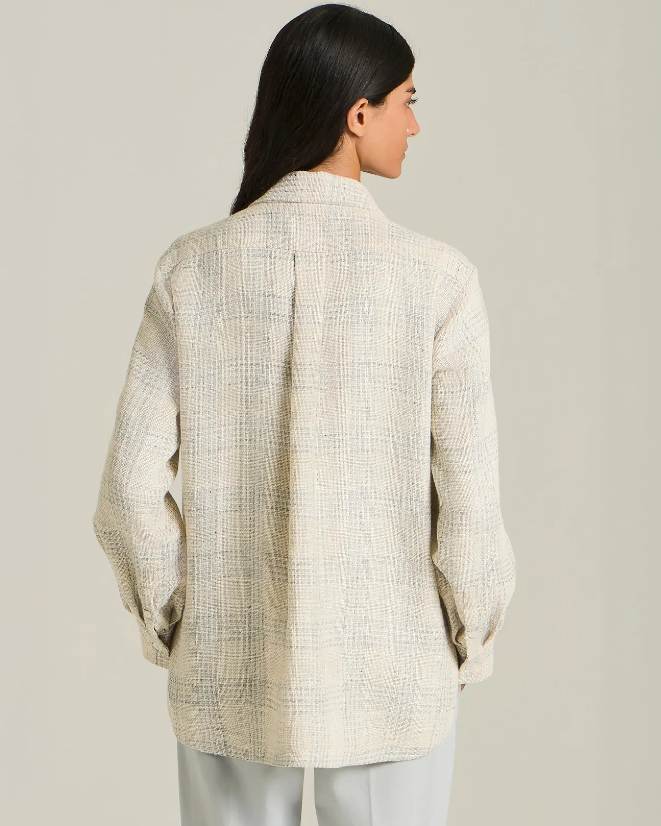 SILK AND LINEN BLEND CHECKED OVERSHIRT
