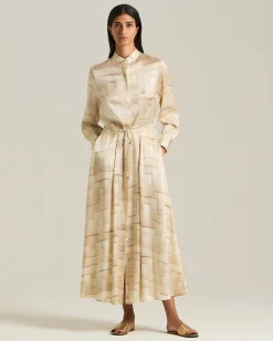 SILK CHEMISIER WITH SOFT CUBES PATTERN