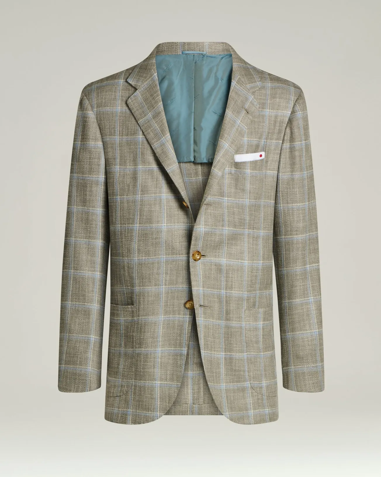 SILK COTTON CASHMERE CHECKED SINGLE-BREASTED JACKET IN BEIGE