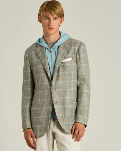SILK COTTON CASHMERE CHECKED SINGLE-BREASTED JACKET IN BEIGE