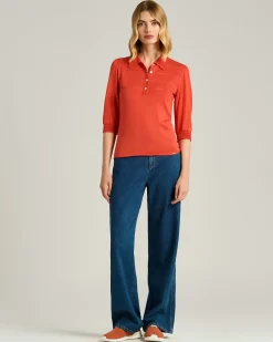 SILK POLO SHIRT IN CORAL