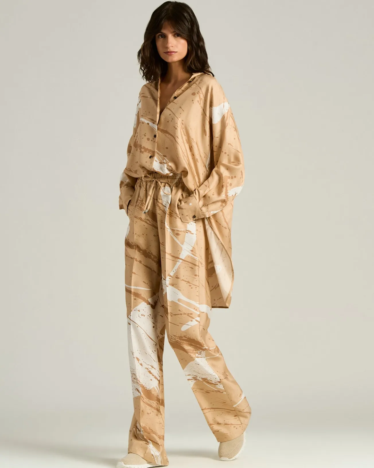 SILK SATIN SHIRT WITH ABSTRACT PATTERN