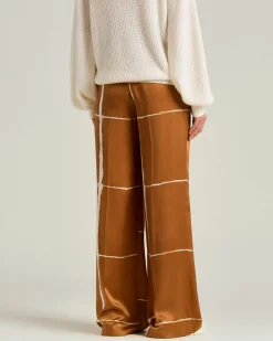SILK SATIN TROUSERS WITH ABSTRACT PRINT IN LEATHER