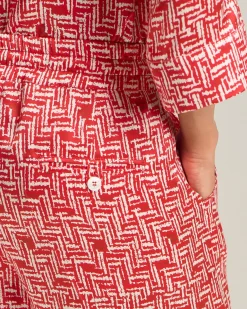 SILK TROUSERS WITH SCARLET STAIRS PATTERN