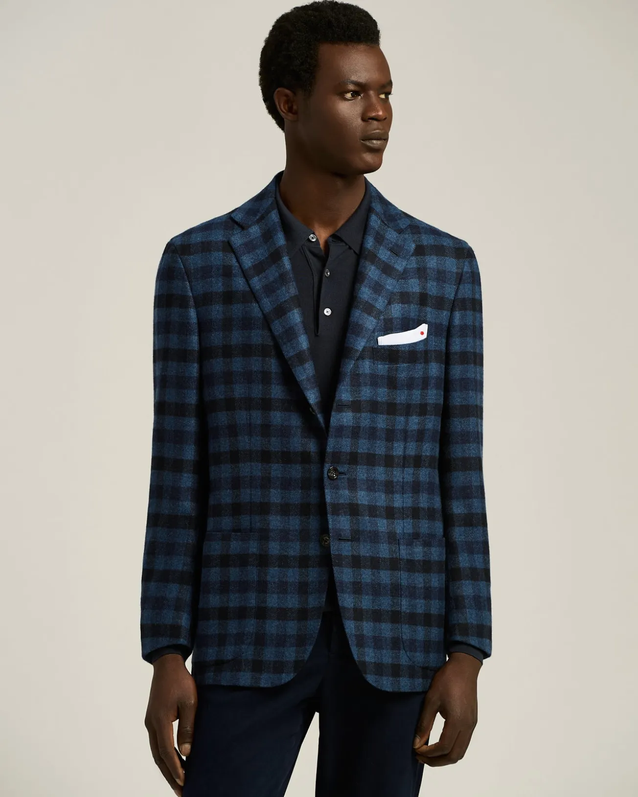 SINGLE-BREASTED CHECKED BLAZER IN CASHMERE, VICUÑA AND SILK