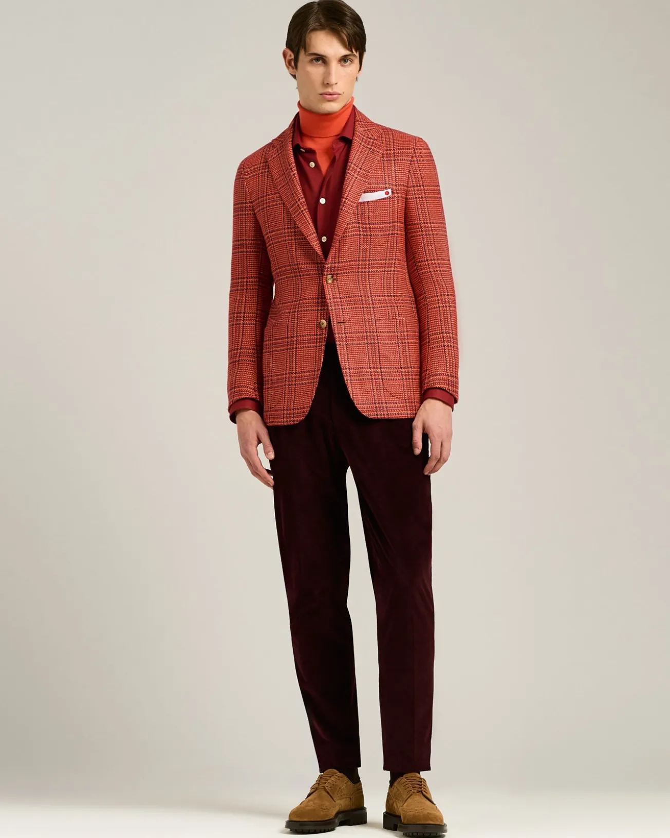 SINGLE-BREASTED RED PRINCE OF WALES JACKET IN CASHMERE