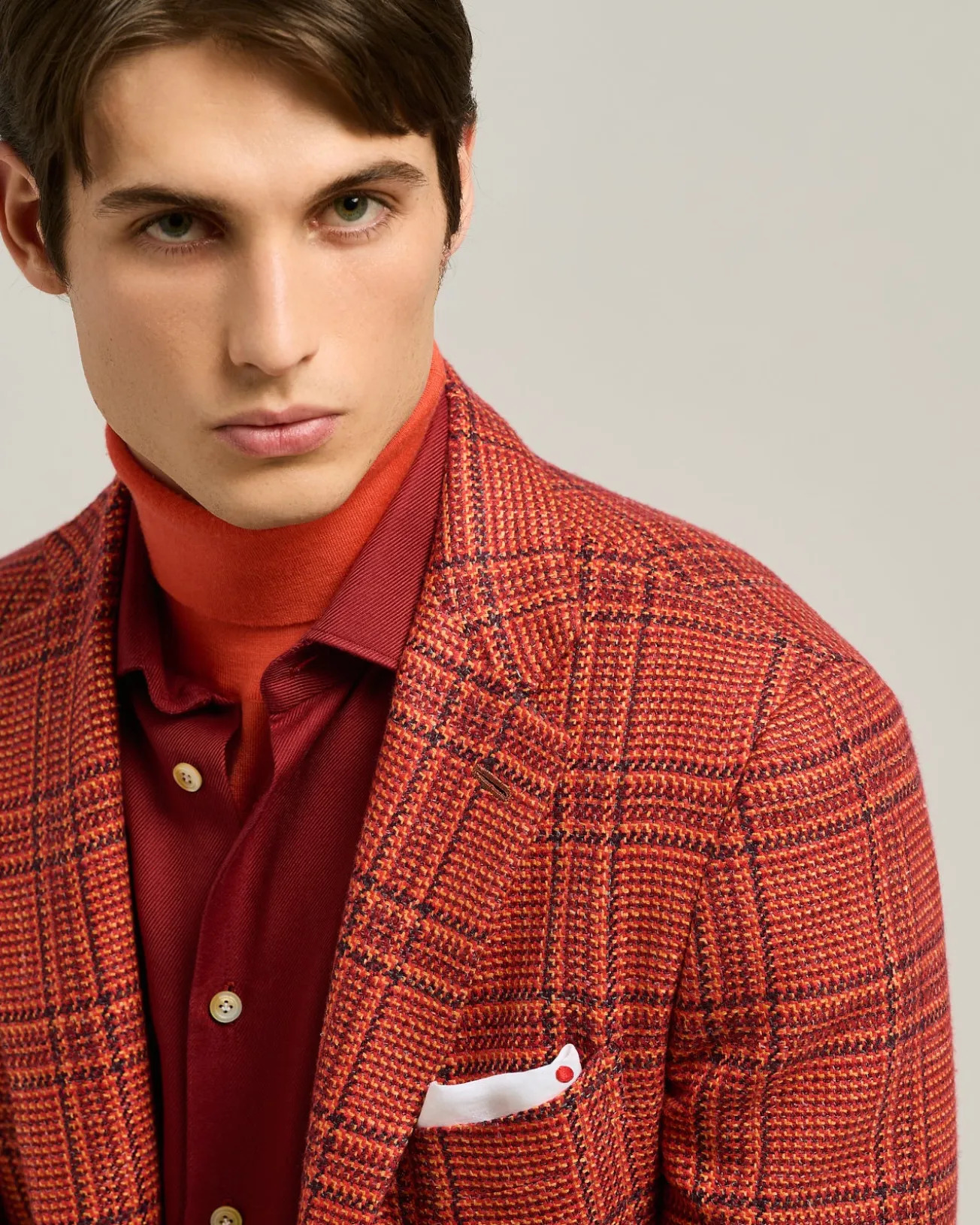 SINGLE-BREASTED RED PRINCE OF WALES JACKET IN CASHMERE
