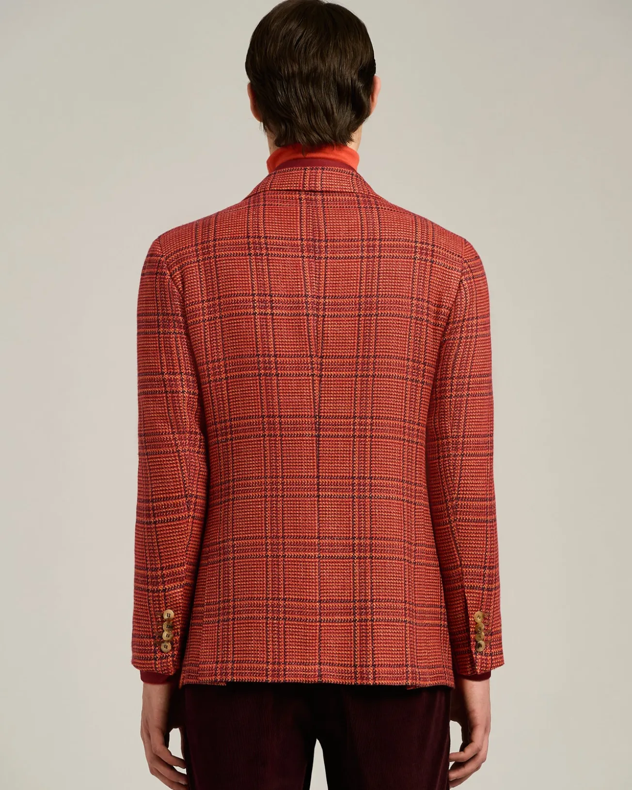 SINGLE-BREASTED RED PRINCE OF WALES JACKET IN CASHMERE