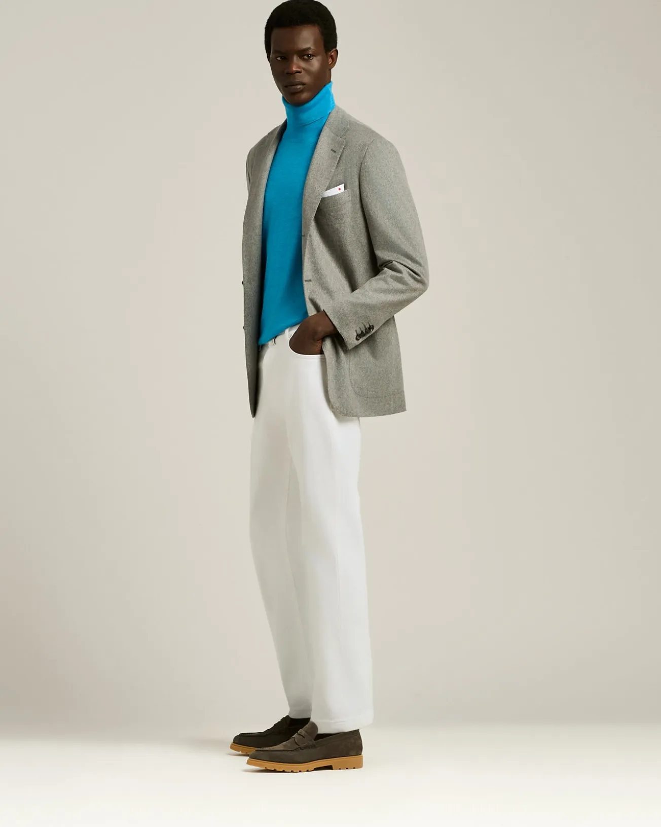 SKY BLUE SILK AND “DIAMANTE BLU” WOOL TURTLENECK