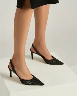 SLINGBACK COURT SHOE BLACK CALFSKIN LEATHER
