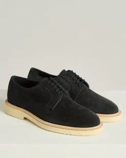 SUEDE CALFSKIN DERBY SHOE WITH RUBBER SOLE IN BLUE