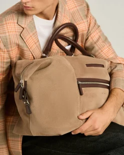 SUEDE WEEKEND HOLDALL SLATE IN GREY CALFSKIN