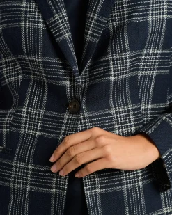 TAILORED CHECKED JACKET IN BLUE SILK, COTTON AND CASHMERE BLEND