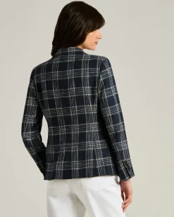TAILORED CHECKED JACKET IN BLUE SILK, COTTON AND CASHMERE BLEND