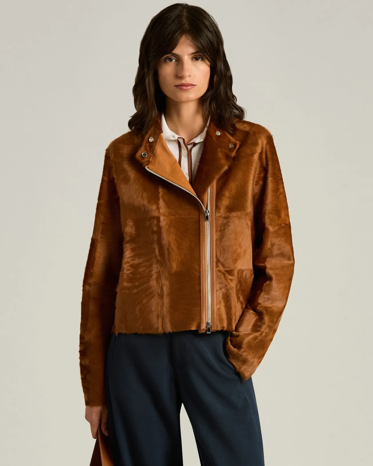 TAILORED LAMB FUR JACKET IN BEIGE
