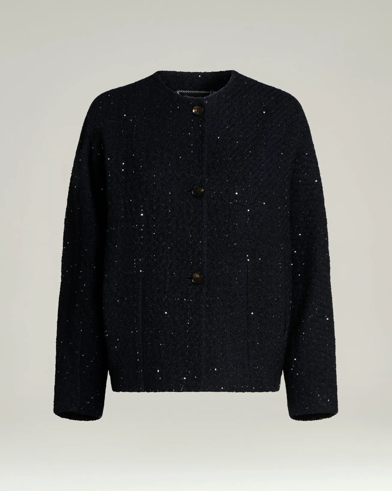 TAILORED WOOL AND SILK JACKET IN NAVY BLUE