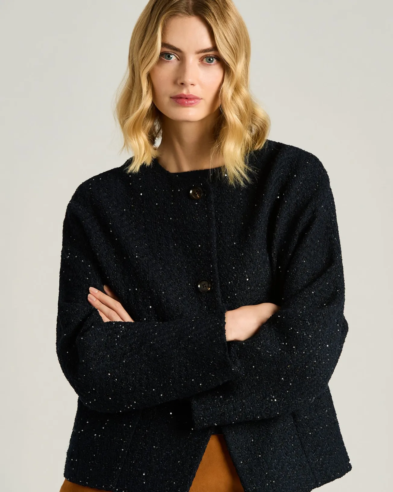 TAILORED WOOL AND SILK JACKET IN NAVY BLUE