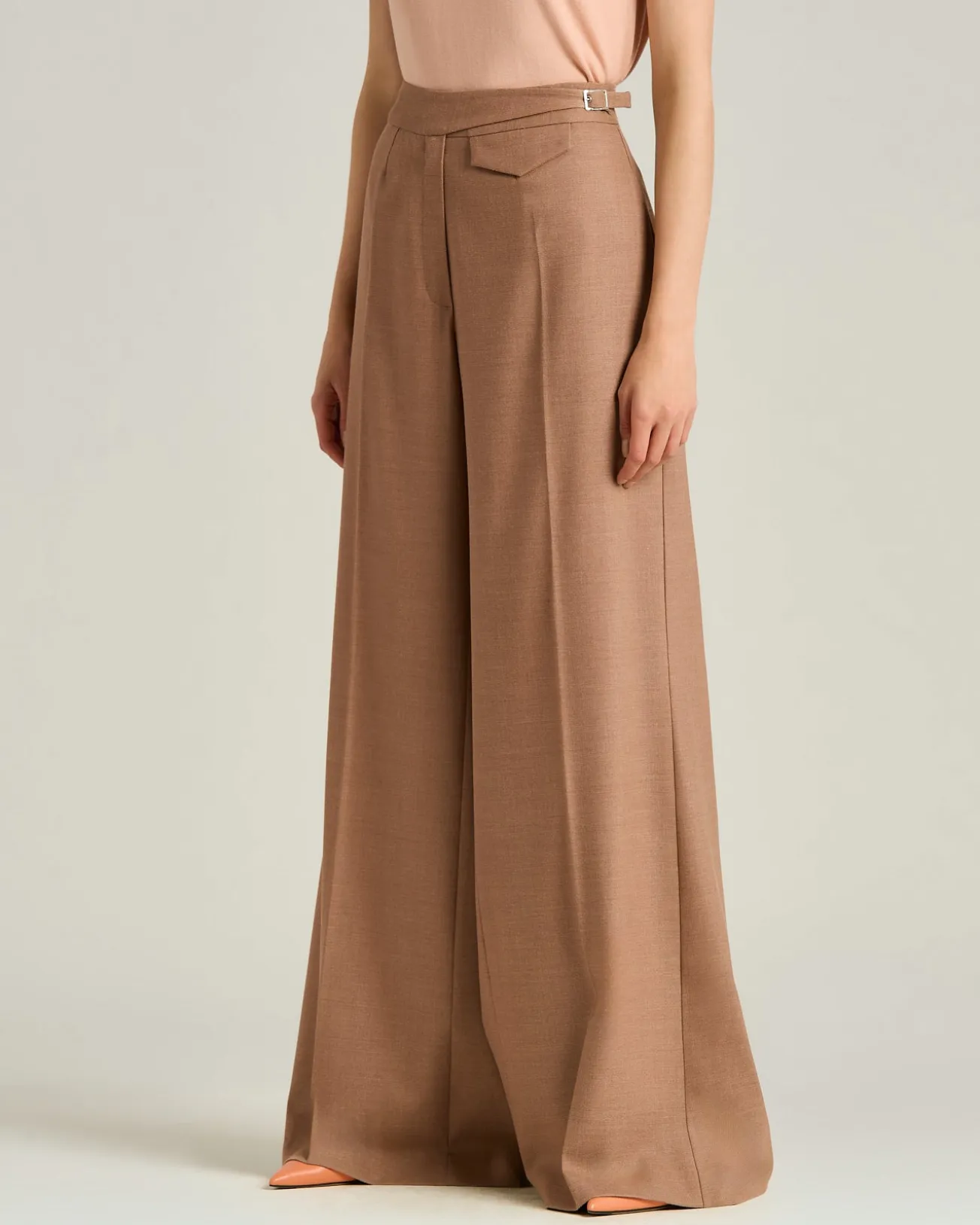 TAILORED WOOL AND SILK TROUSERS IN ANTIQUE PINK