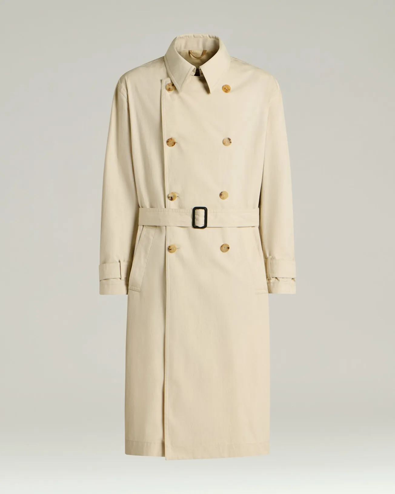 TECHNICAL COTTON DOUBLE-BREASTED TRENCH COAT BEIGE WITH LAMBSKIN DETAIL