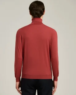 TERRACOTTA CASHMERE AND SILK PLAIN-KNIT TURTLENECK