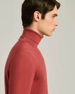 TERRACOTTA CASHMERE AND SILK PLAIN-KNIT TURTLENECK