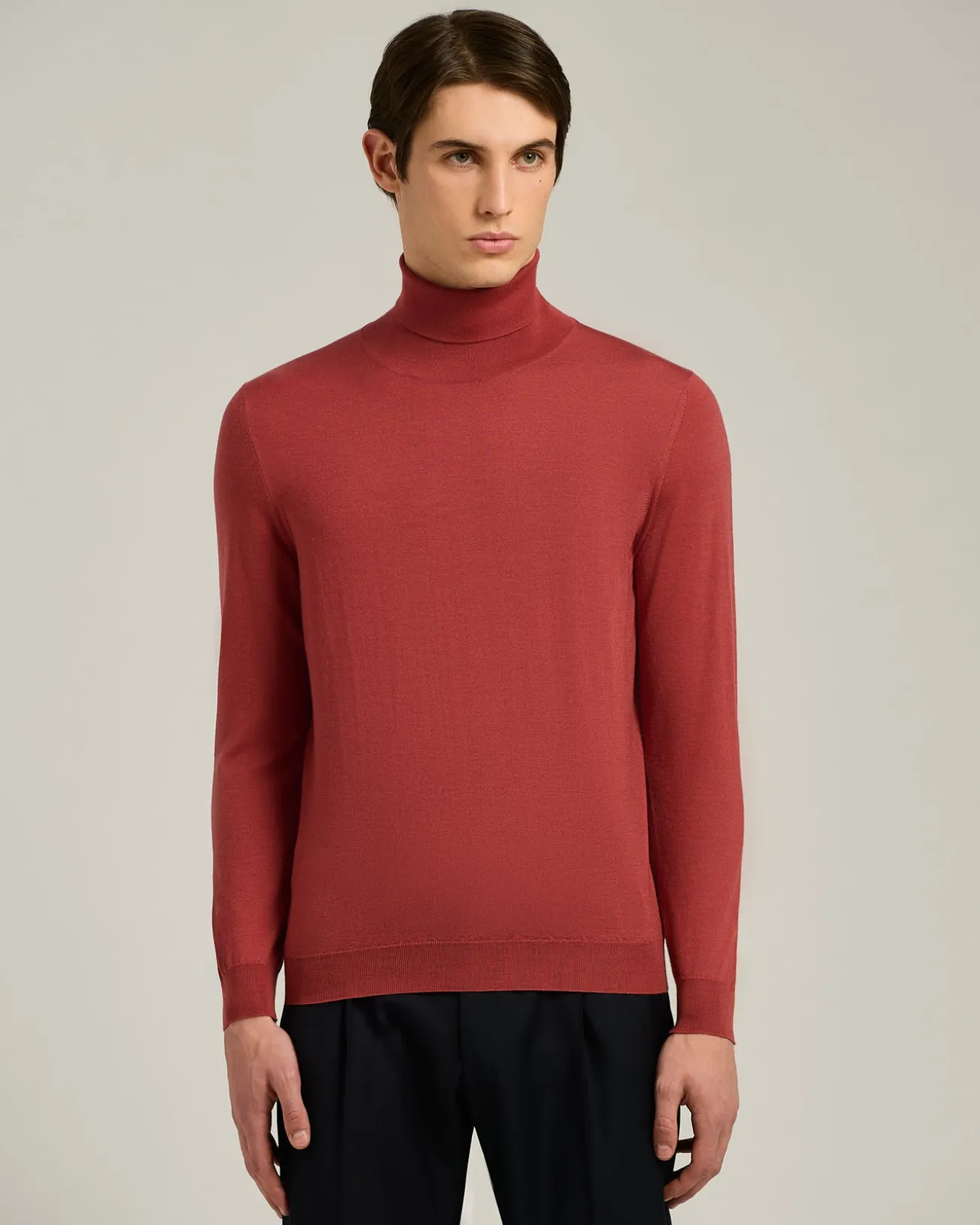 TERRACOTTA CASHMERE AND SILK PLAIN-KNIT TURTLENECK