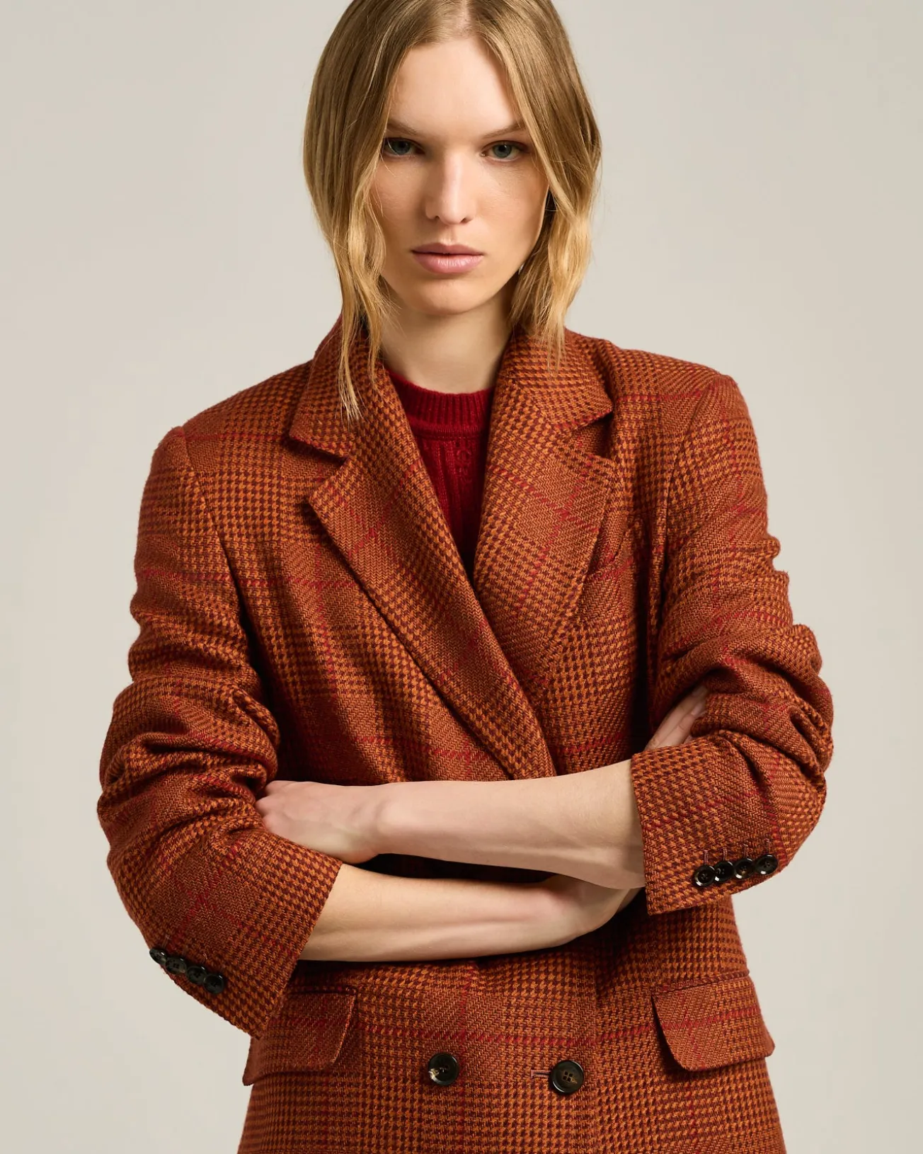 TERRACOTTA DOUBLE-BREASTED SILK AND CASHMERE JACKET