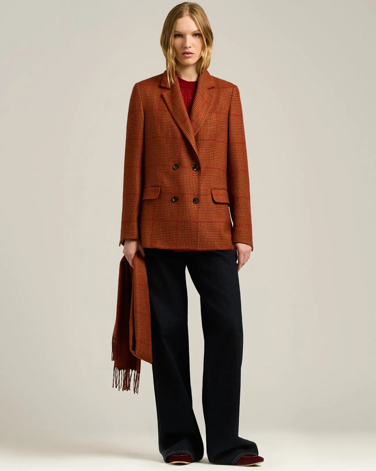 TERRACOTTA DOUBLE-BREASTED SILK AND CASHMERE JACKET