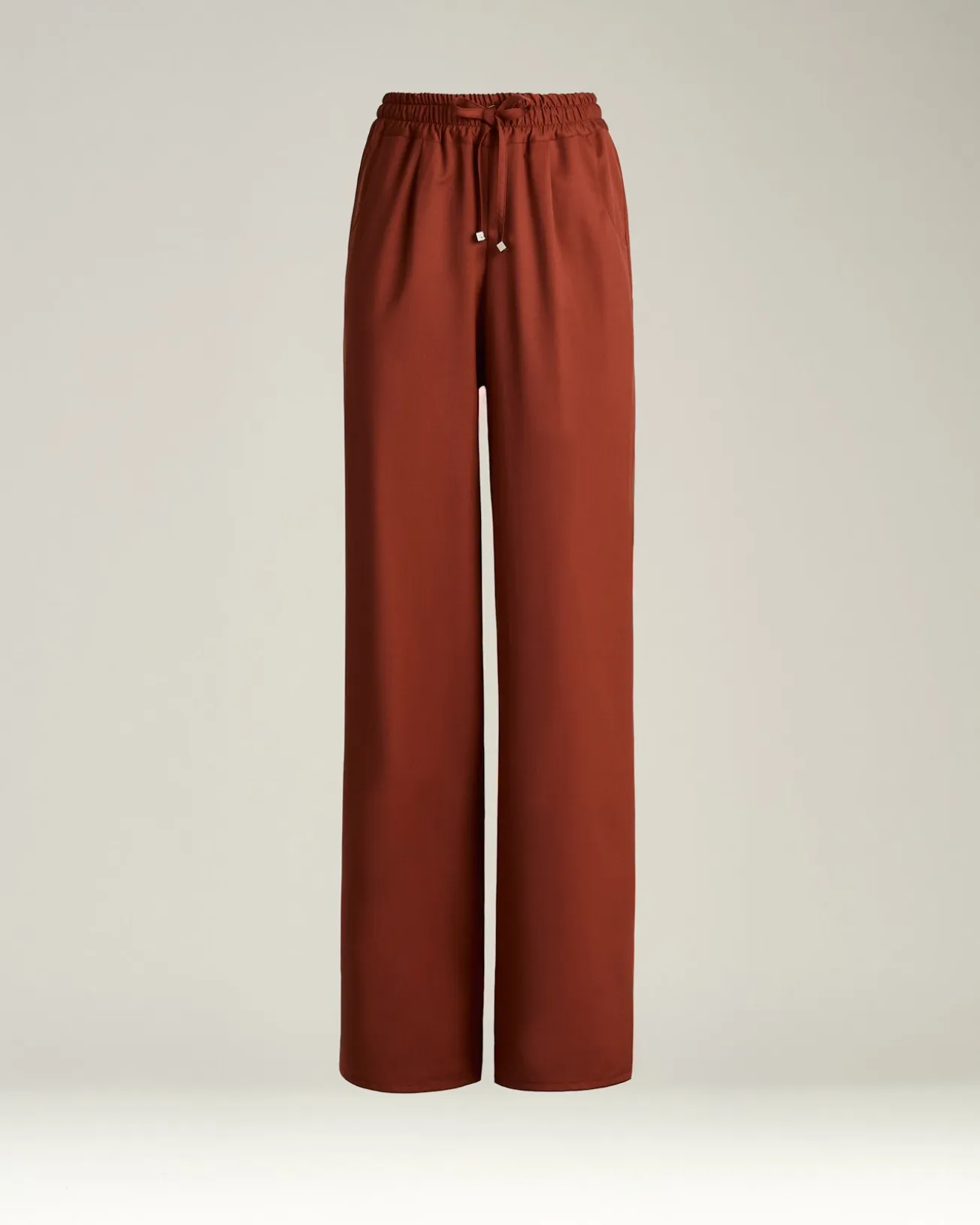 TERRACOTTA WOOL PALAZZO TROUSERS WITH ELASTIC WAIST