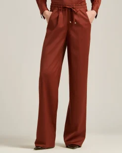 TERRACOTTA WOOL PALAZZO TROUSERS WITH ELASTIC WAIST