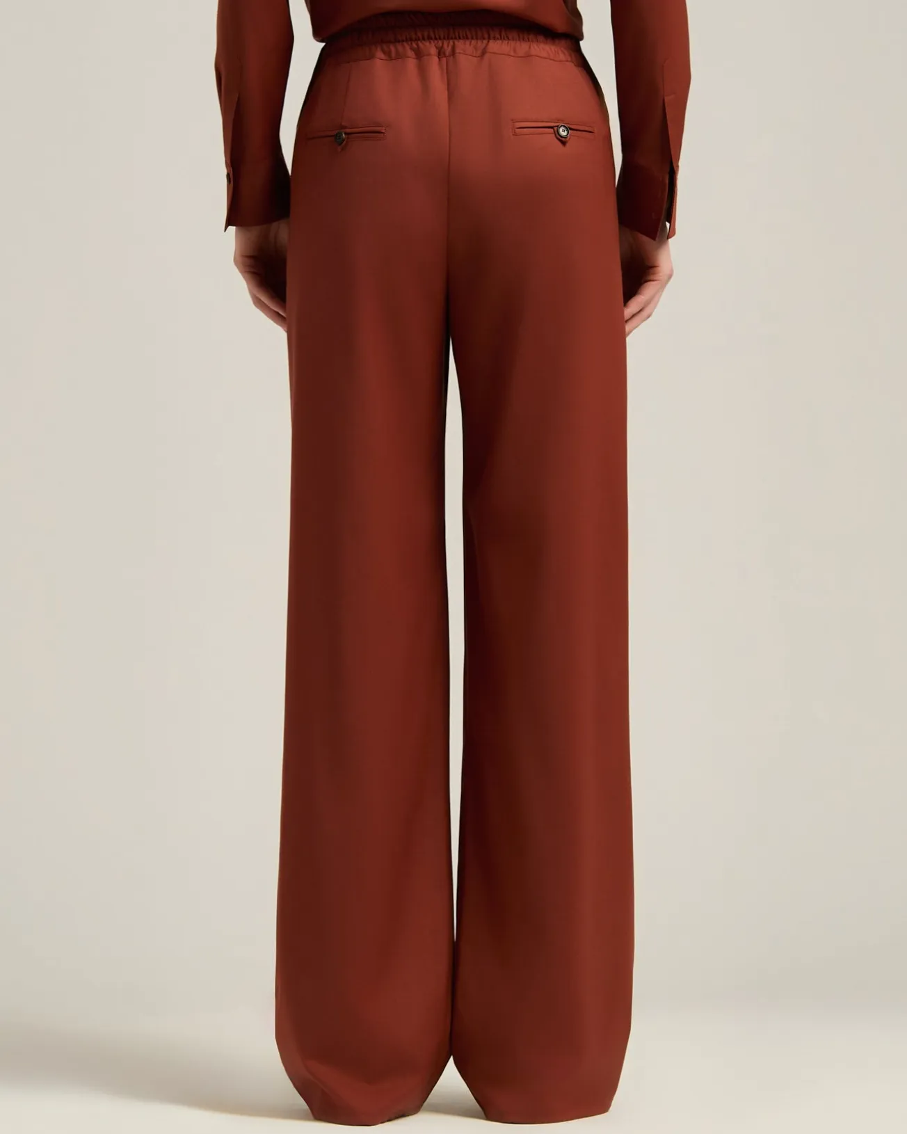 TERRACOTTA WOOL PALAZZO TROUSERS WITH ELASTIC WAIST