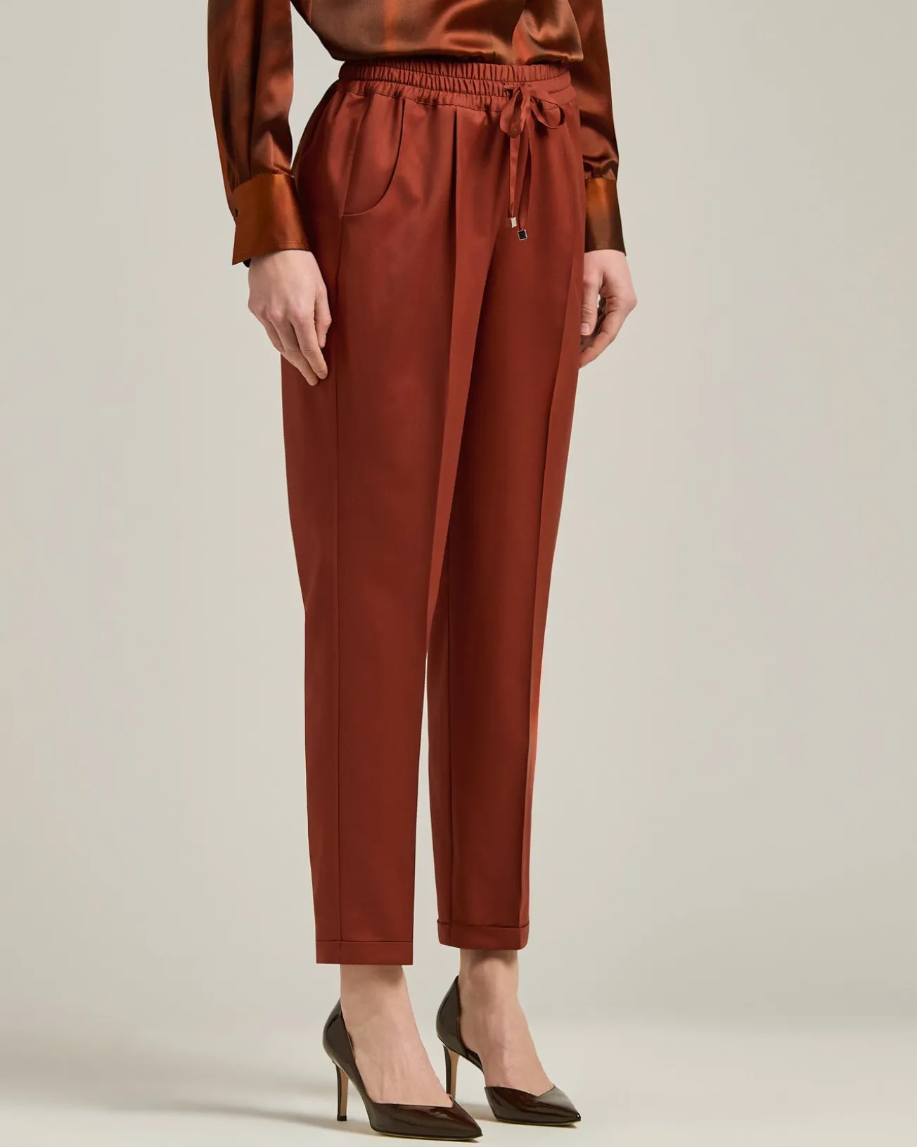 TERRACOTTA WOOL TROUSERS WITH ELASTIC WAIST