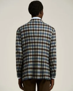 THREE-BUTTON CHECKED JACKET IN CASHMERE, VICUÑA AND SILK