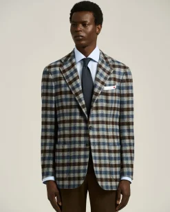 THREE-BUTTON CHECKED JACKET IN CASHMERE, VICUÑA AND SILK