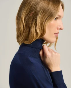 TURTLENECK SWEATER IN CASHMERE AND SILK SAPPHIRE BLUE