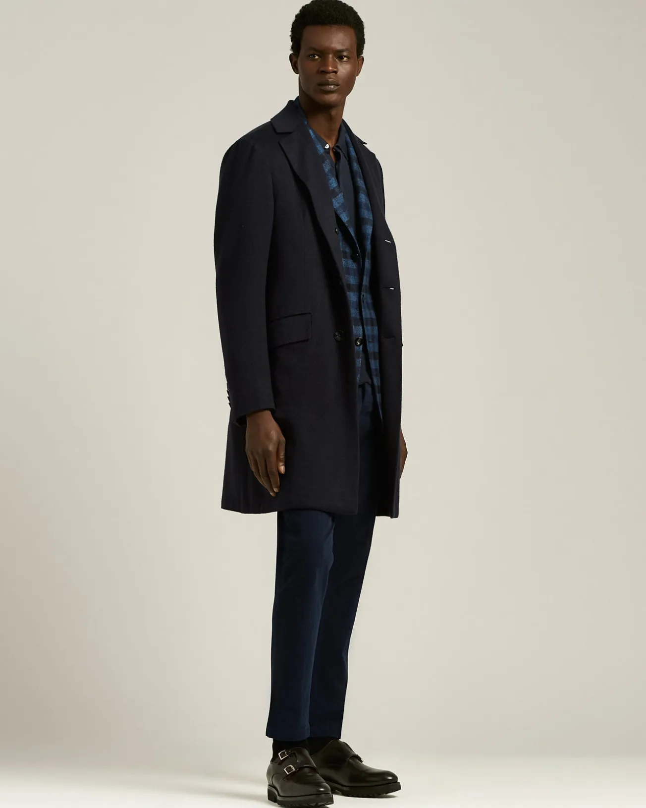 UNLINED OVERCOAT IN PURE BLUE CASHMERE