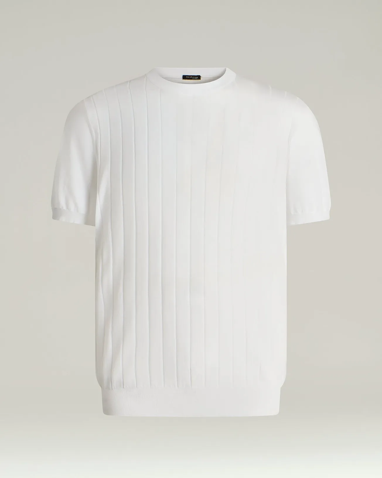WHITE PURE COTTON SHORT-SLEEVED CREWNECK SWEATER