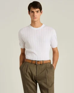 WHITE PURE COTTON SHORT-SLEEVED CREWNECK SWEATER