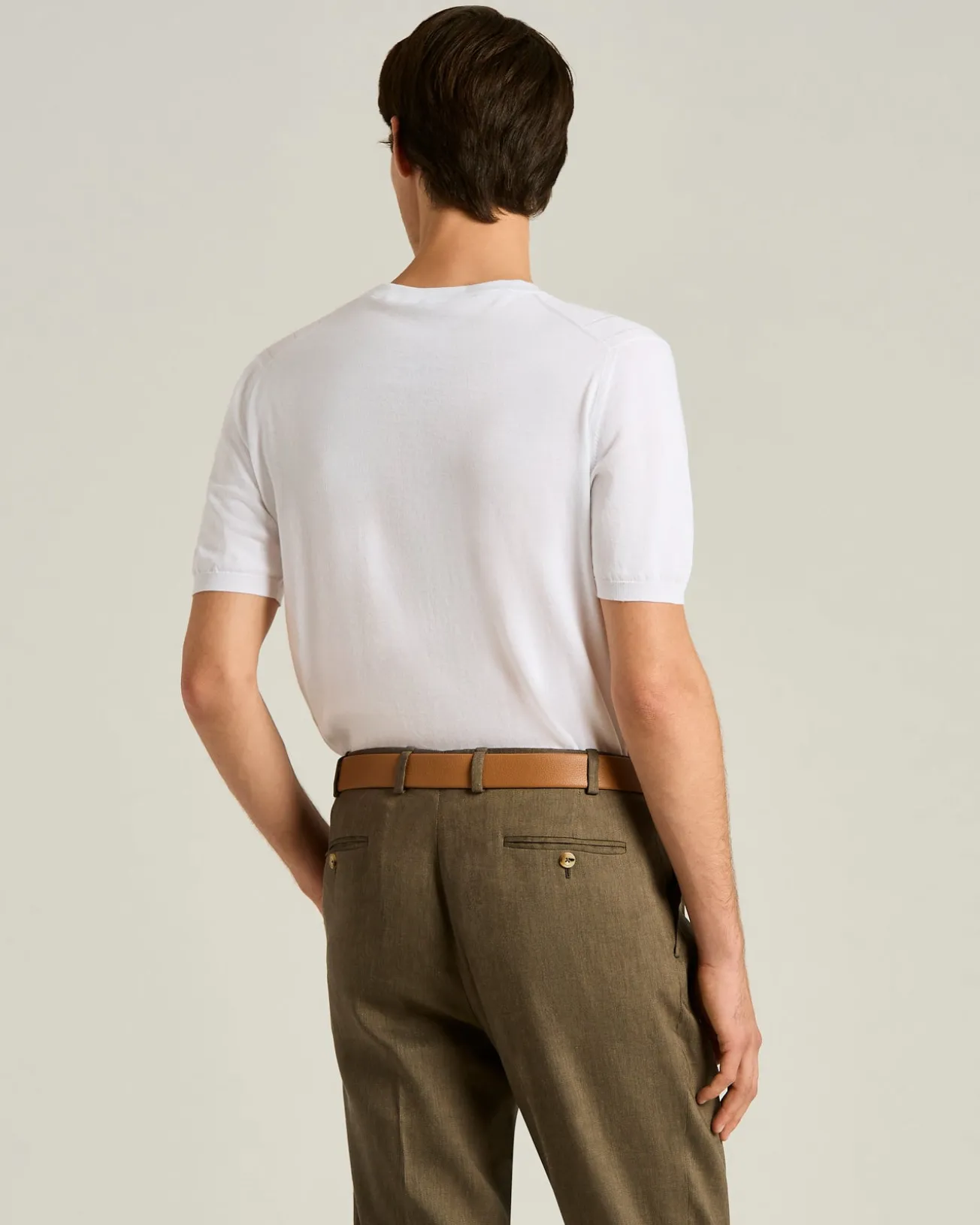 WHITE PURE COTTON SHORT-SLEEVED CREWNECK SWEATER