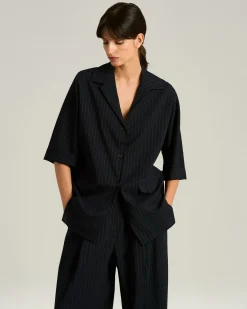 WOOL SHIRT WITH BLACK STRIPED PATTERN